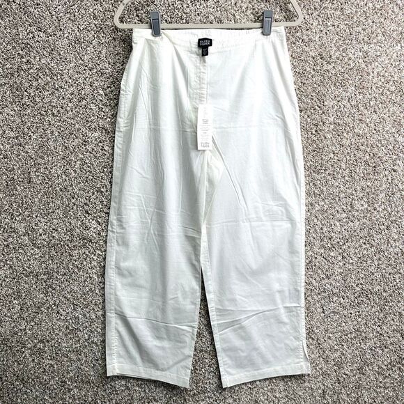 Eileen Fisher Pants Women's Small White Cotton Paper Cloth Fly Front Cropped NWT - Picture 1 of 8